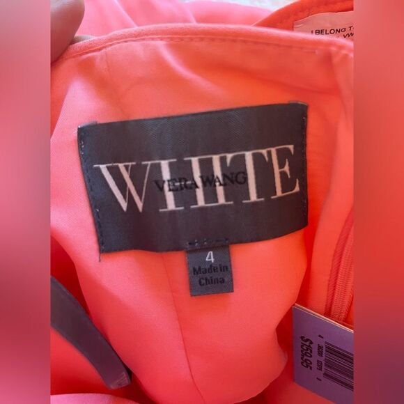 Vera Wang White Mini Cocktail Halter Belted Dress Coral Reef Size 4 Wedding Glam - Picture 10 of 14